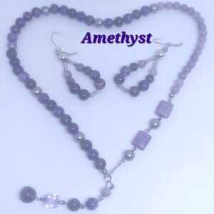 Gemstone Amethyst necklace Amethyst necklace with earrings